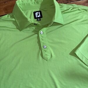FootJoy Golf Polo Men's XL Green Striped Short Slv Performance Embroidered Logo